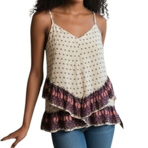 Anthropologie Maeve  Paisley Ruffle Tiered Cami V-Neck Women's, Medium